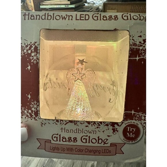 Christmas Hand Blown Glass Angel Nativity Snow Globe Color Change LED Lights NEW - Picture 5 of 8